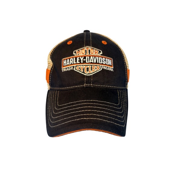 Harley-Davidson Other - Harley-Davidson Hat Oconomowoc WI Wisconsin Mesh Trucker Cap Black Gold Orange